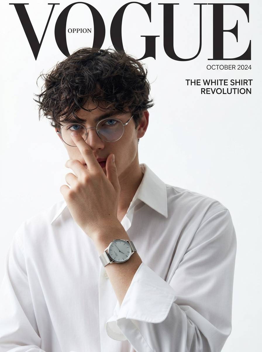 Man touching glasses on magazine