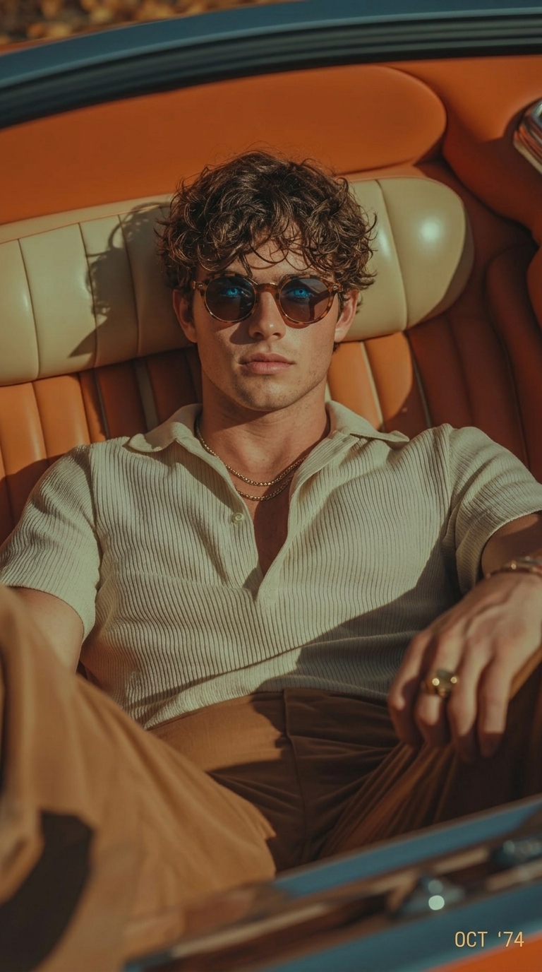 Man sitting in vintage convertible