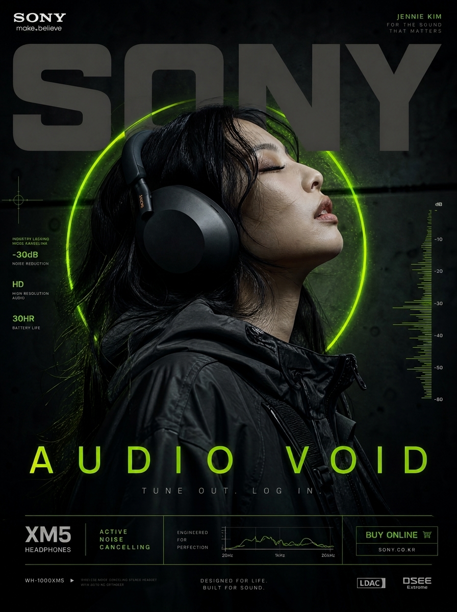 Woman wearing headphones advertistment