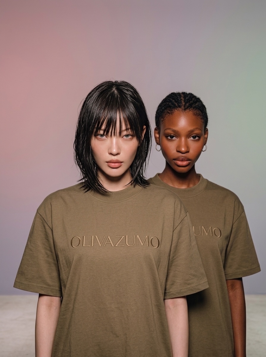 Models wearing branded t-shirts