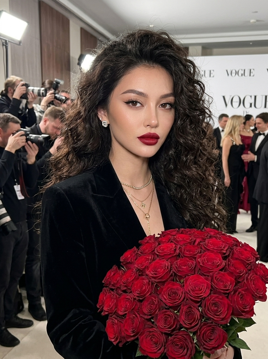 Woman holding red roses